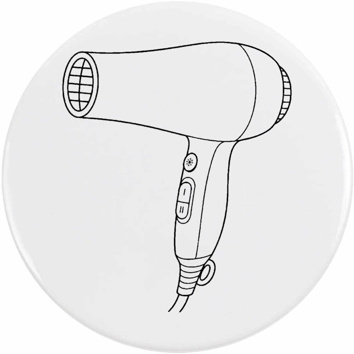 'Hair Dryer Outline' Button / Lapel Badges - Pin Back Badges for Clothes, Bags, Accessories and Gifts (BB064167)