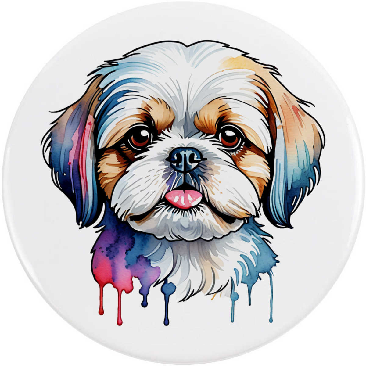 'Colourful Shih Tzu Dog' Button / Lapel Badges - Pin Back Badges for Clothes, Bags, Accessories and Gifts (BB064391)