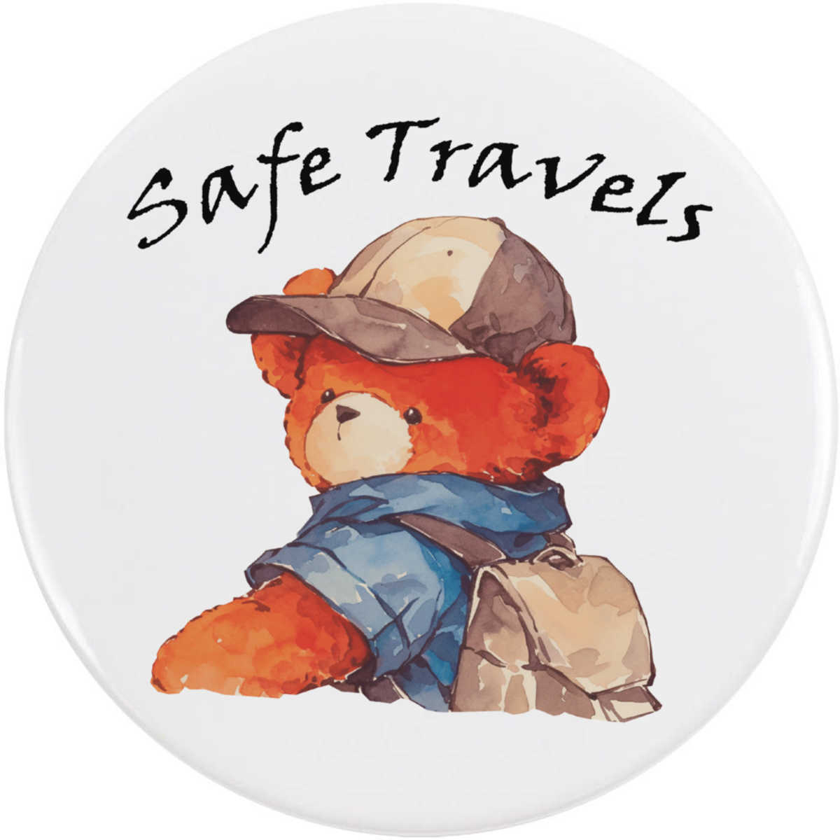 'Safe Travels Teddy Bear' Button Badge - 77mm - Pin Back / Lapel Badge for Clothes, Bags, Accessories and Gifts (BB00170966)