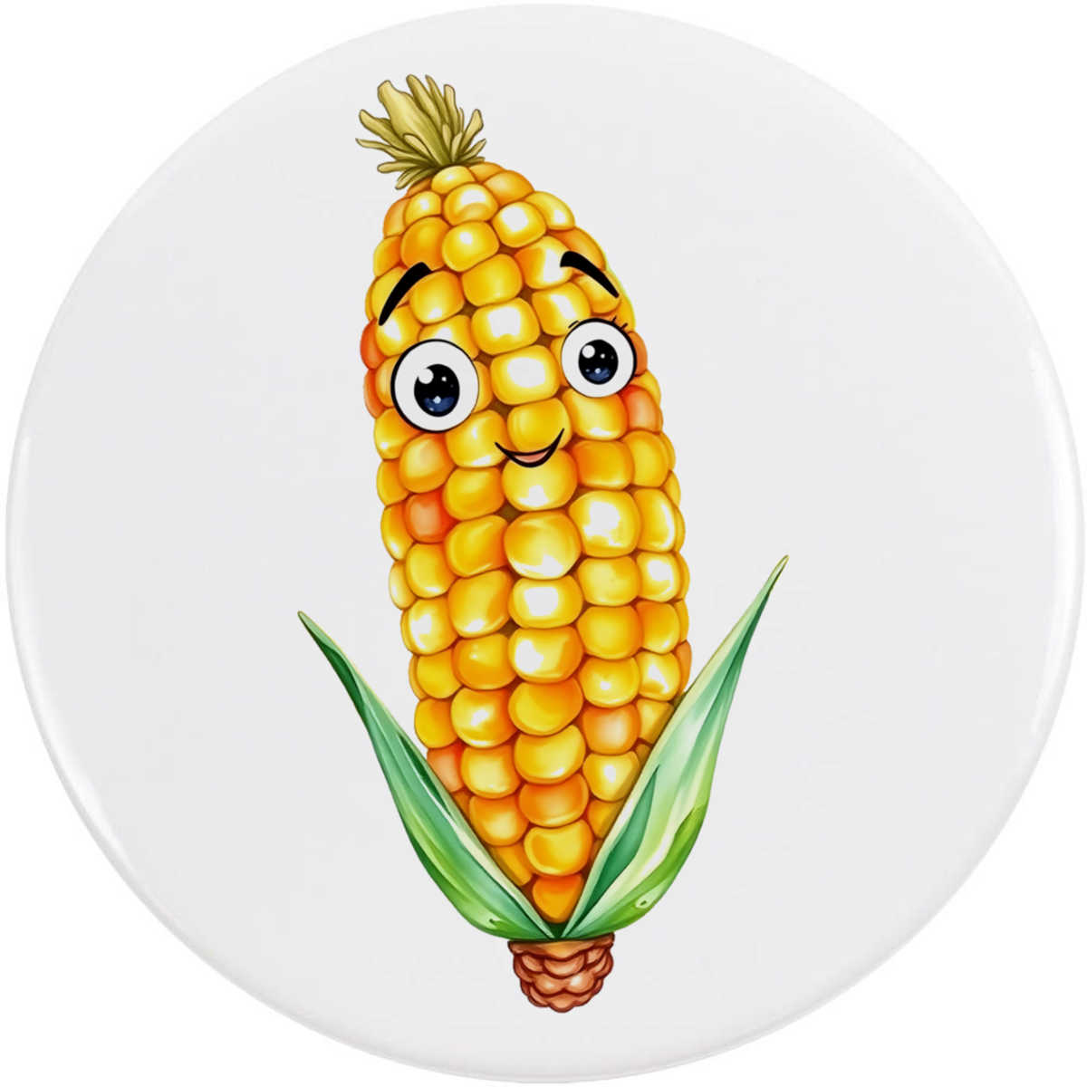 'Happy Sweetcorn' Button Badge - 77mm - Pin Back / Lapel Badge for Clothes, Bags, Accessories and Gifts (BB00171382)