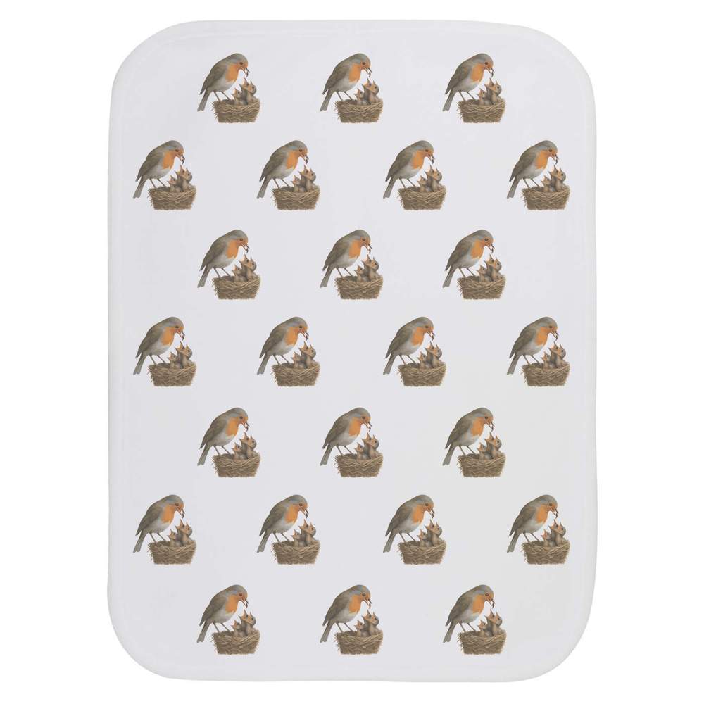'Robin Bird Feeding Baby Chicks Nest Wildlife' Baby Burp / Wash Cloth (BC00036529)