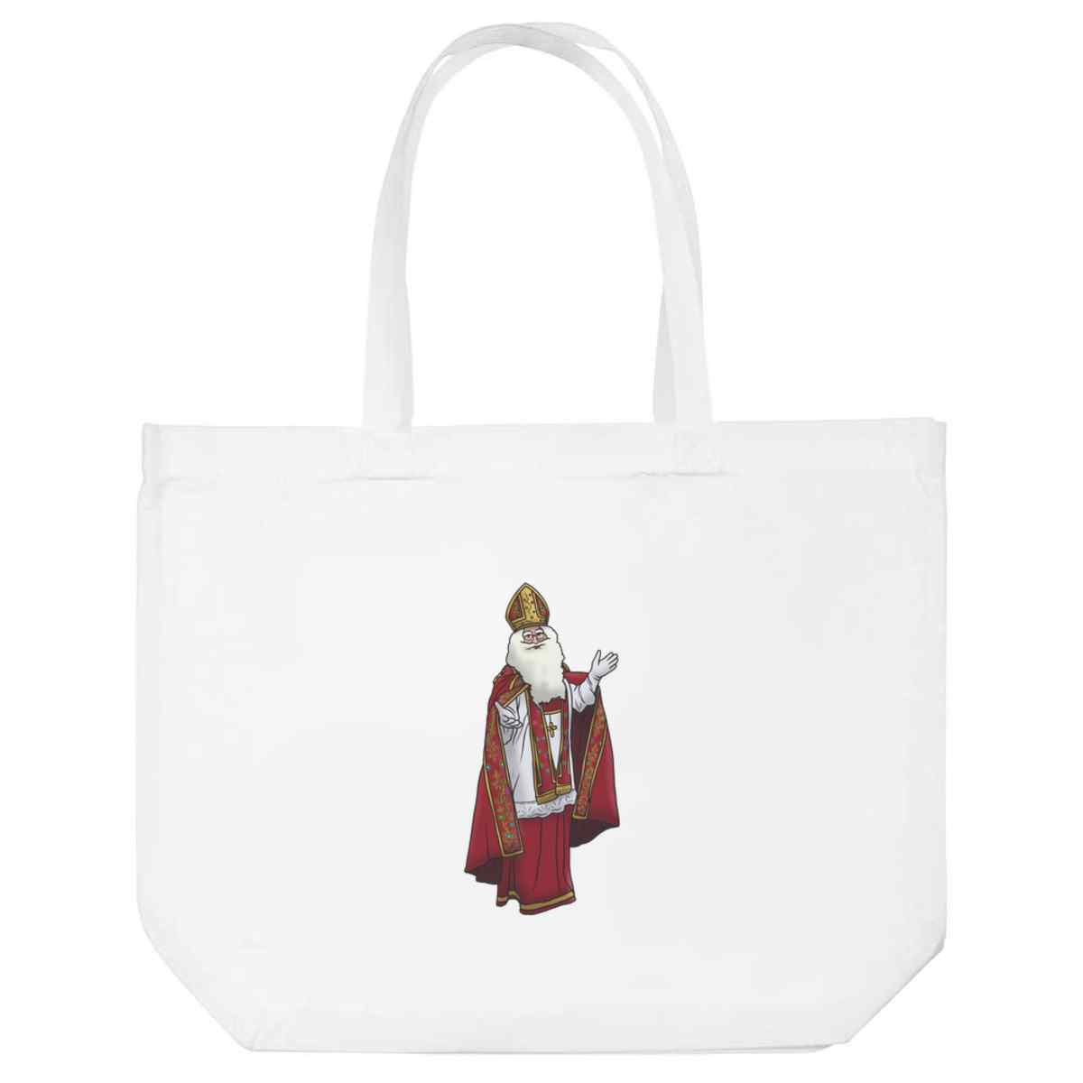 'St. Nicholas' Reusable Shopping Tote Bag - White - Reusable Shopper for Groceries, Books, Work, School and Travel (BG00066583)