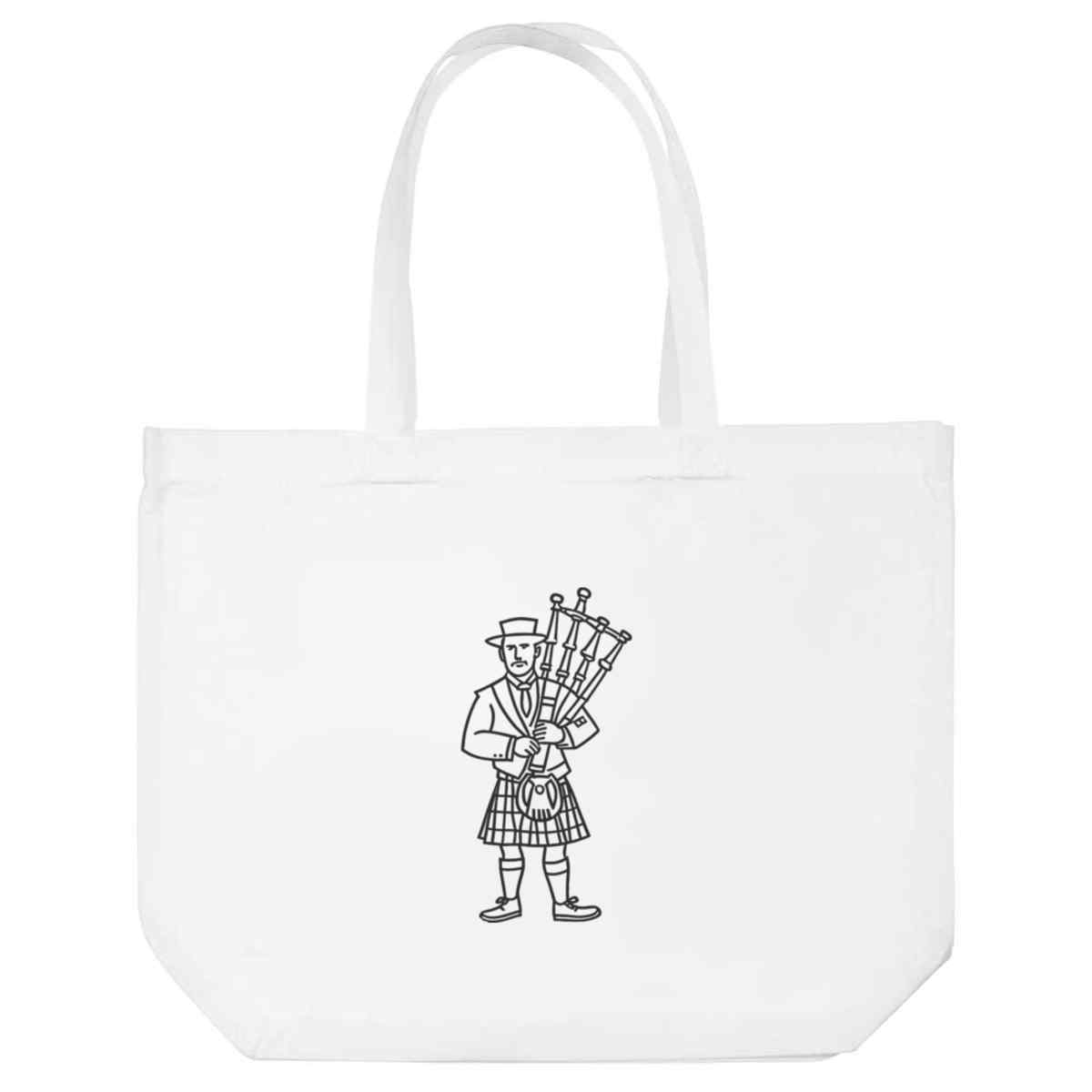 'Scottish Man & Bagpipes' Reusable Shopping Tote Bag - White - Reusable Shopper for Groceries, Books, Work, School and Travel (BG00074604)