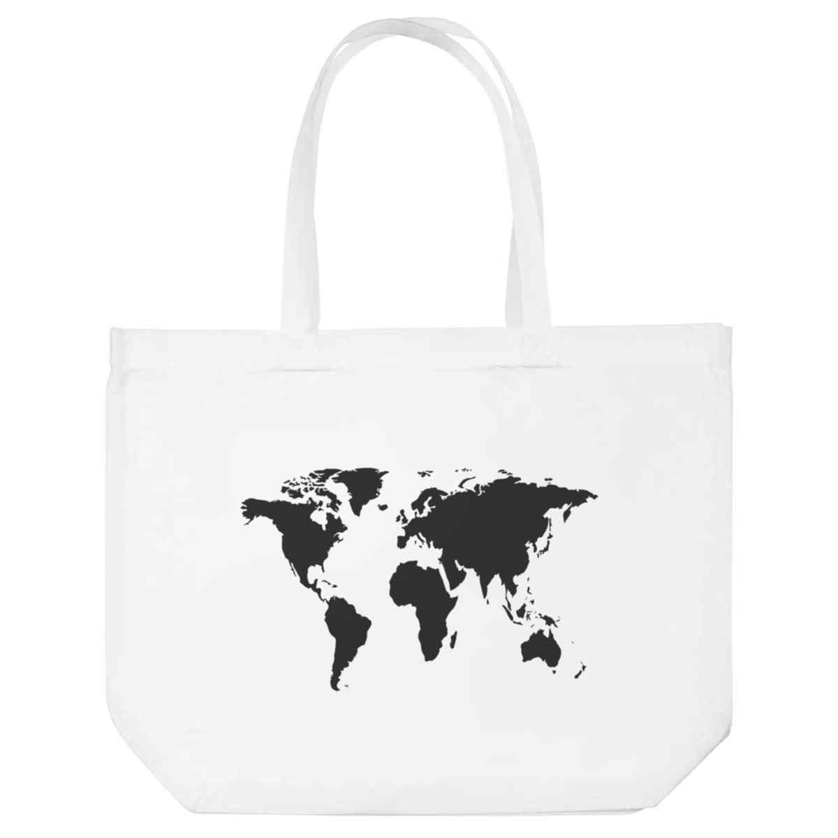 'World Map' Reusable Shopping Tote Bag - White - Reusable Shopper for Groceries, Books, Work, School and Travel (BG00075868)
