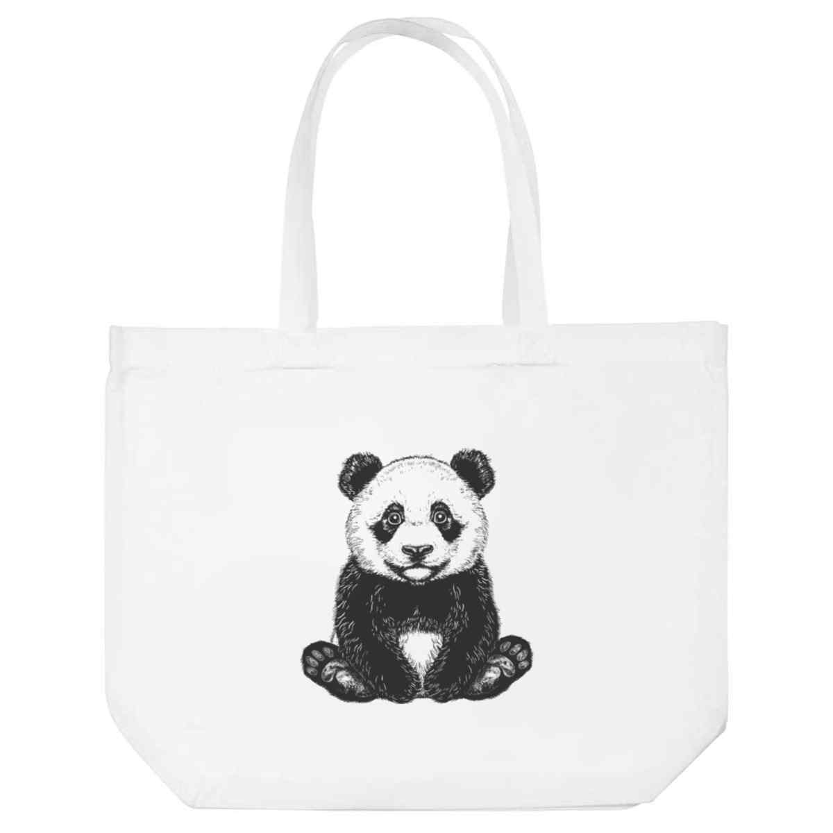 'Panda Bear Cub Sitting' Reusable Shopping Tote Bag - White - Reusable Shopper for Groceries, Books, Work, School and Travel (BG00076206)