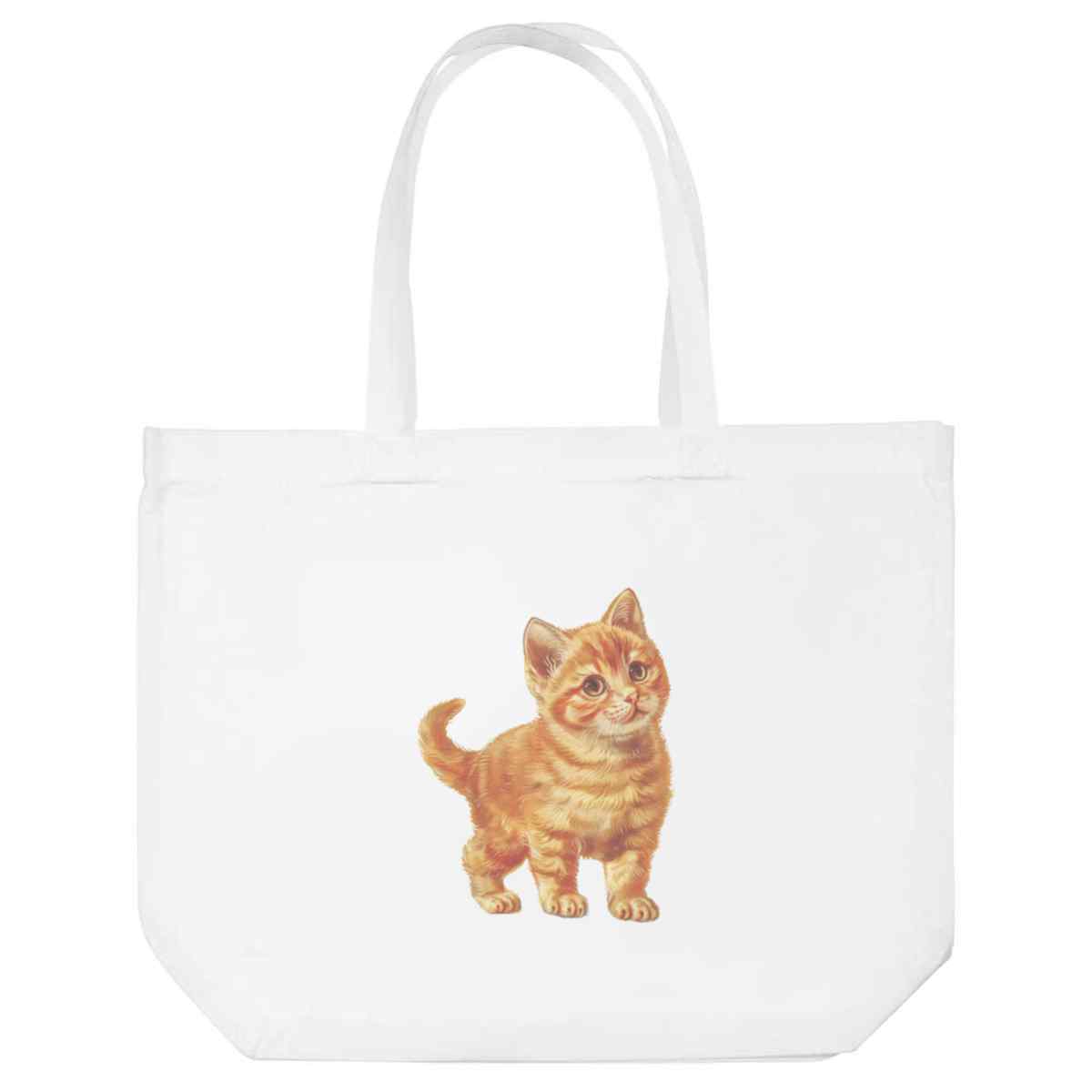 'Ginger Kitten Standing' Reusable Shopping Tote Bag - White - Reusable Shopper for Groceries, Books, Work, School and Travel (BG00079478)