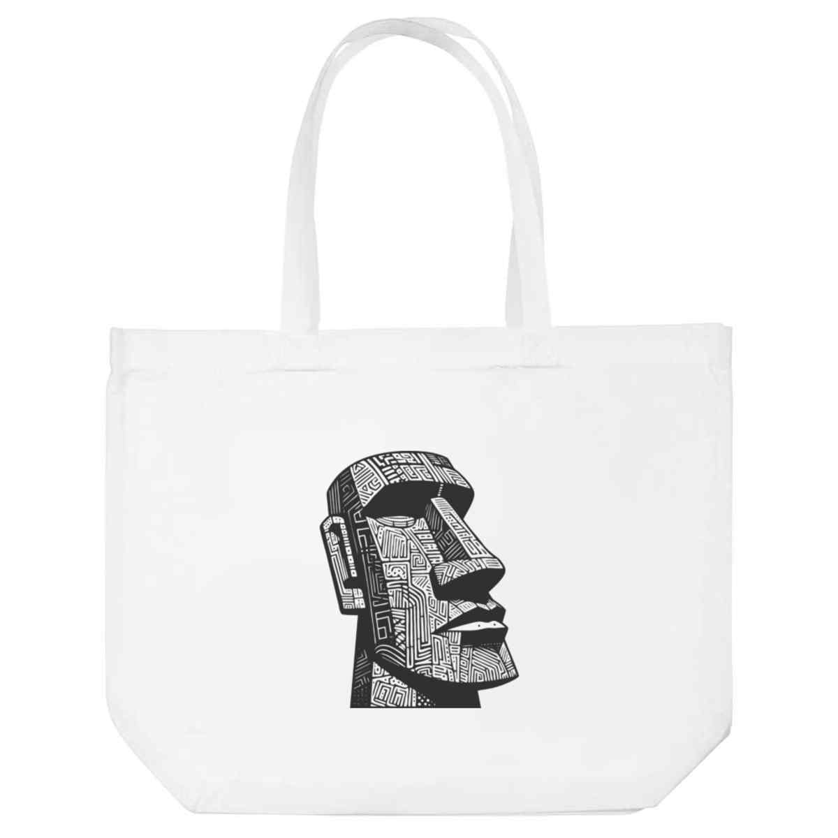 'Easter Island Head' Reusable Shopping Tote Bag - White - Reusable Shopper for Groceries, Books, Work, School and Travel (BG00079559)