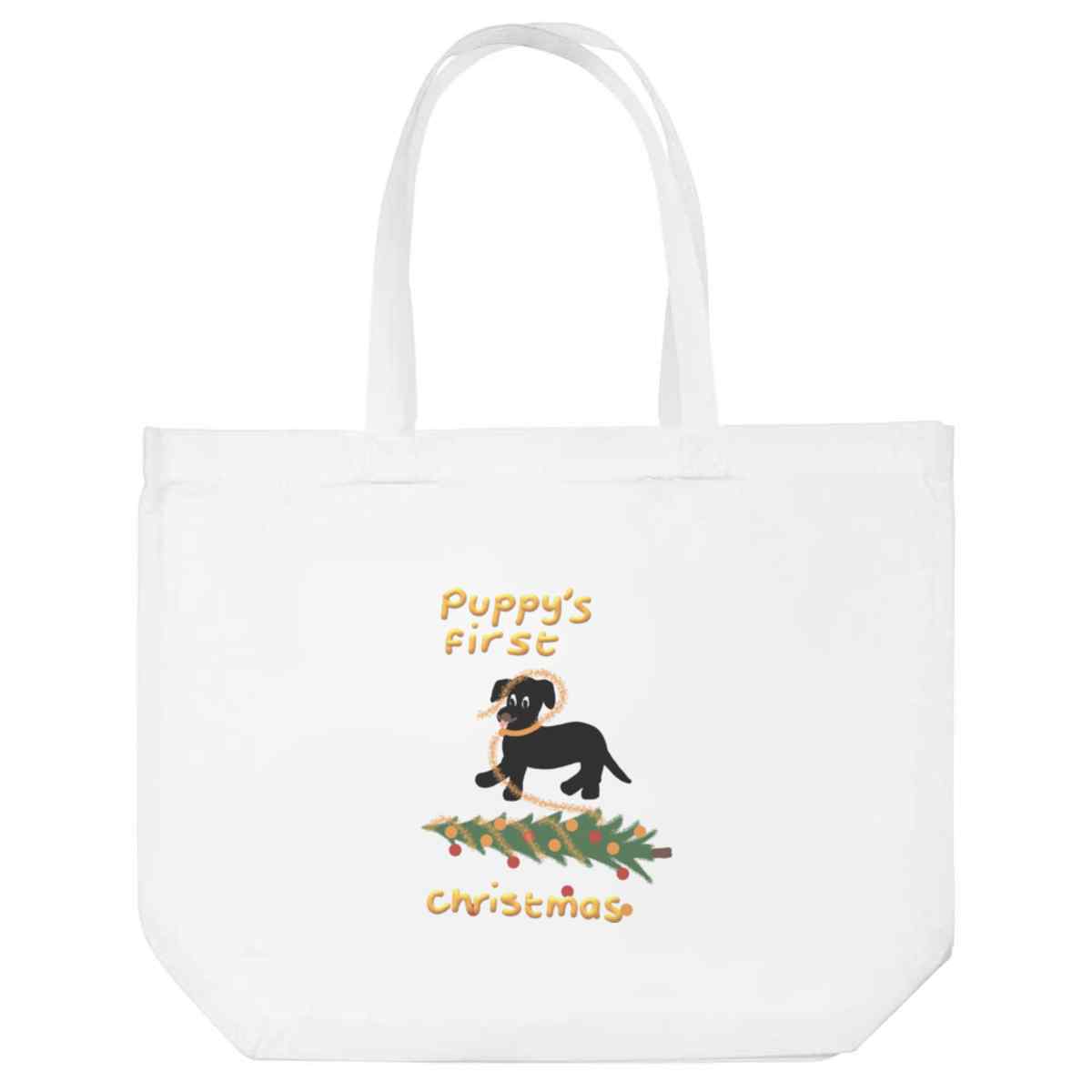 'Puppy's First Christmas ' Reusable Shopping Tote Bag - White - Reusable Shopper for Groceries, Books, Work, School and Travel (BG00080463)