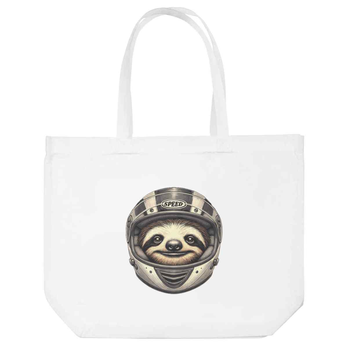 'Sloth Racing Driver' Reusable Shopping Tote Bag - White - Reusable Shopper for Groceries, Books, Work, School and Travel (BG00081476)