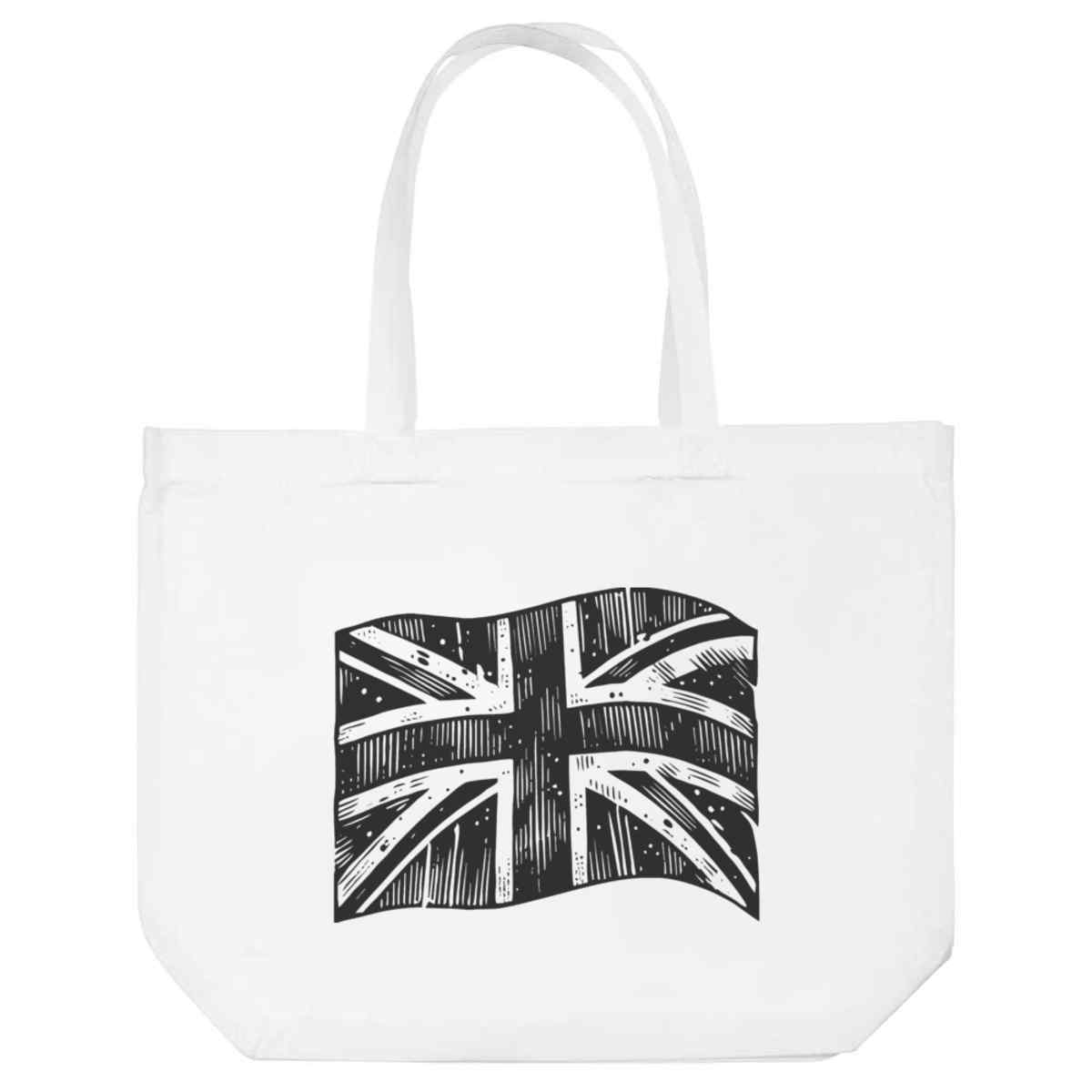 'Waving Union Jack Flag' Reusable Shopping Tote Bag - White - Reusable Shopper for Groceries, Books, Work, School and Travel (BG00081493)