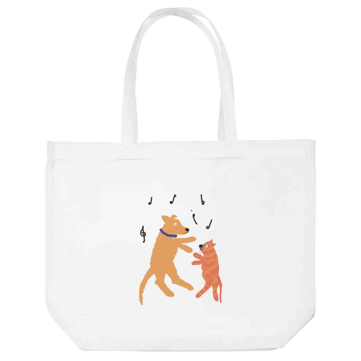 'Dancing Dog And Cat' Reusable Shopping Tote Bag - White - Reusable Shopper for Groceries, Books, Work, School and Travel (BG00081756)