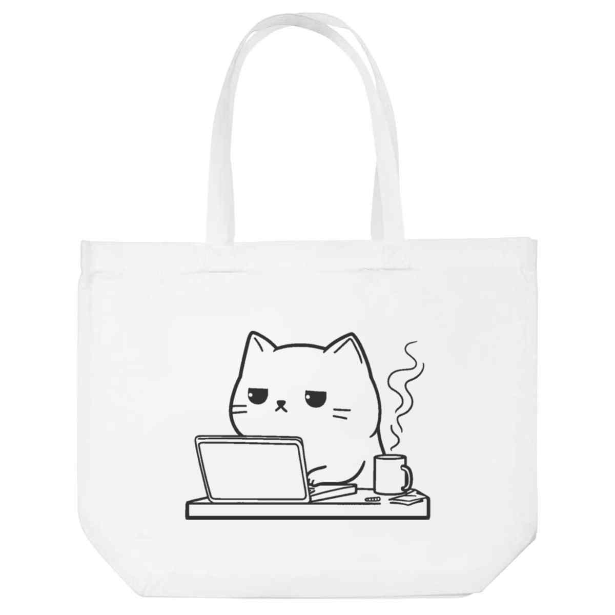 'Exhausted Cat Working with Coffee' Tote Shopping Bag For Life (BG00082459)