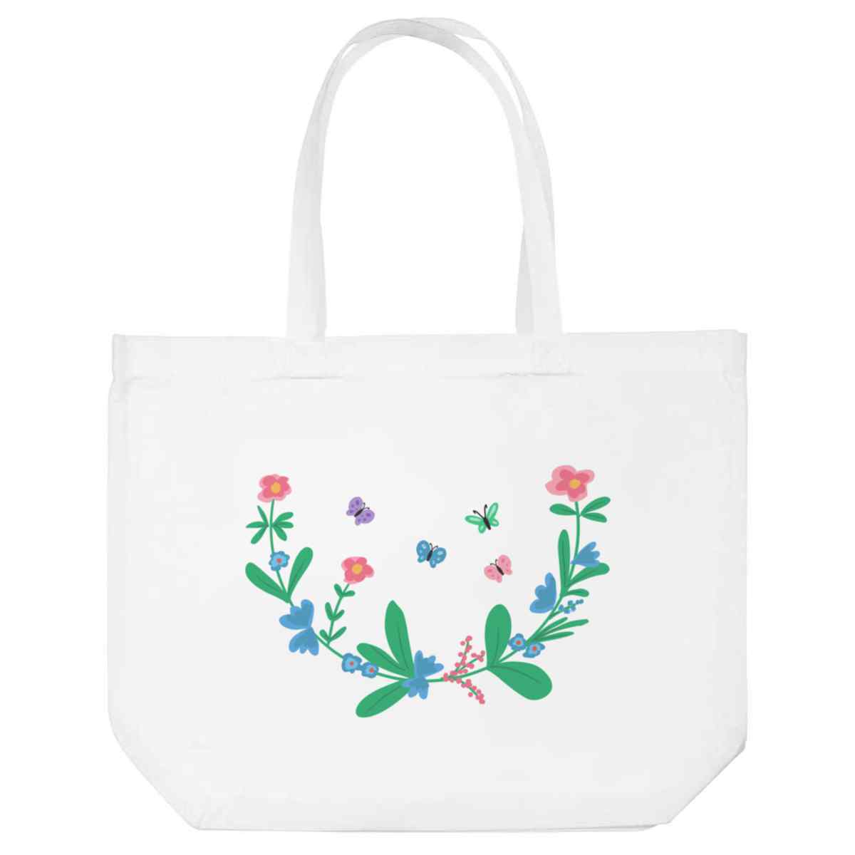 'Flowers & Butterflies' Reusable Shopping Tote Bag - White - Reusable Shopper for Groceries, Books, Work, School and Travel (BG00082684)