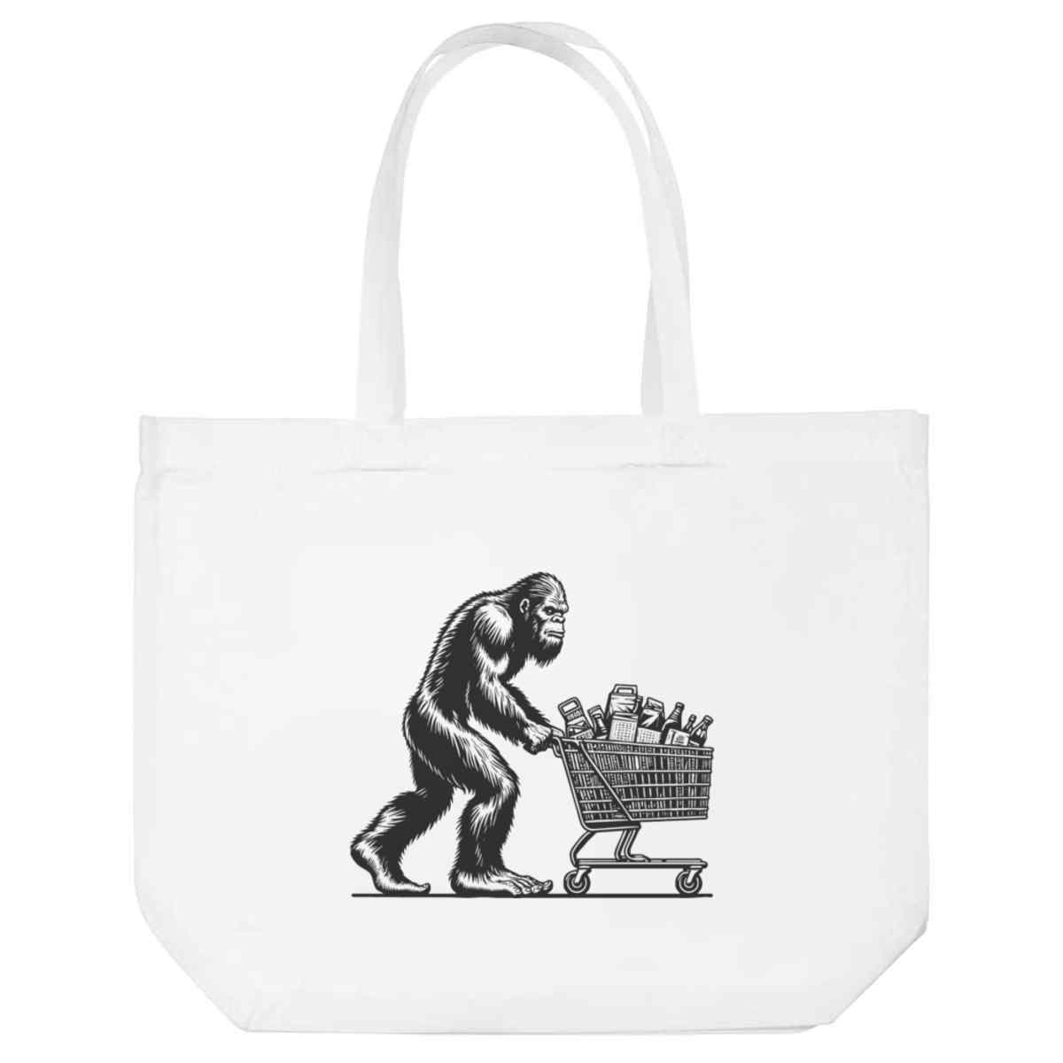 'Bigfoot Grocery Shopping' Reusable Shopping Tote Bag - White - Reusable Shopper for Groceries, Books, Work, School and Travel (BG00083233)