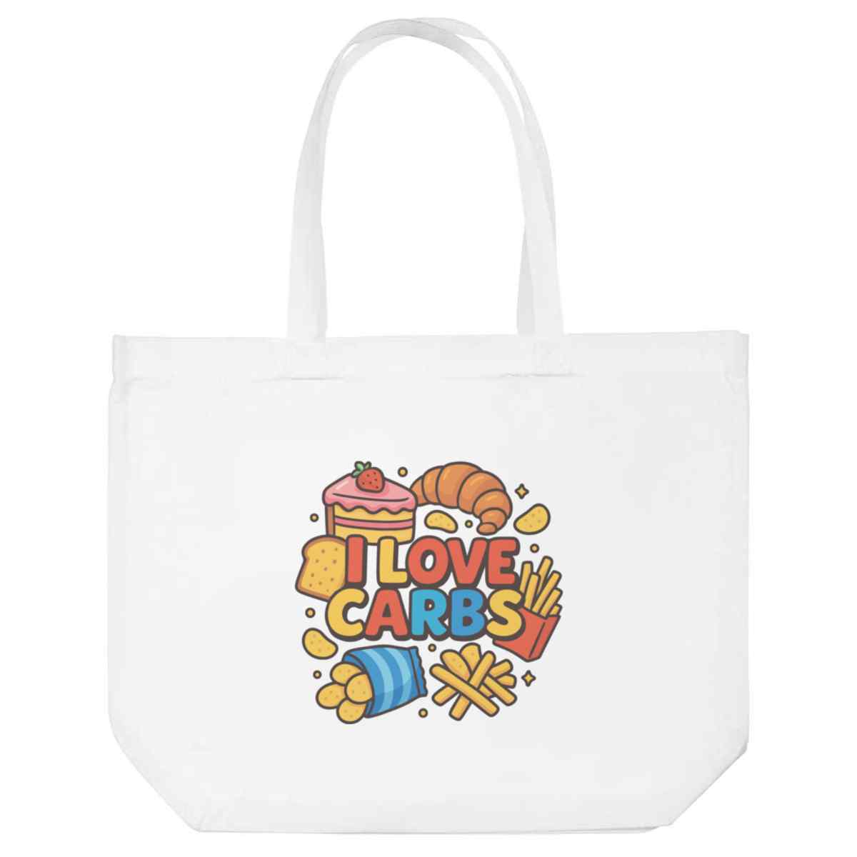 ' I Love Carbs Food Design' Reusable Shopping Tote Bag - White - Reusable Shopper for Groceries, Books, Work, School and Travel (BG00084196)