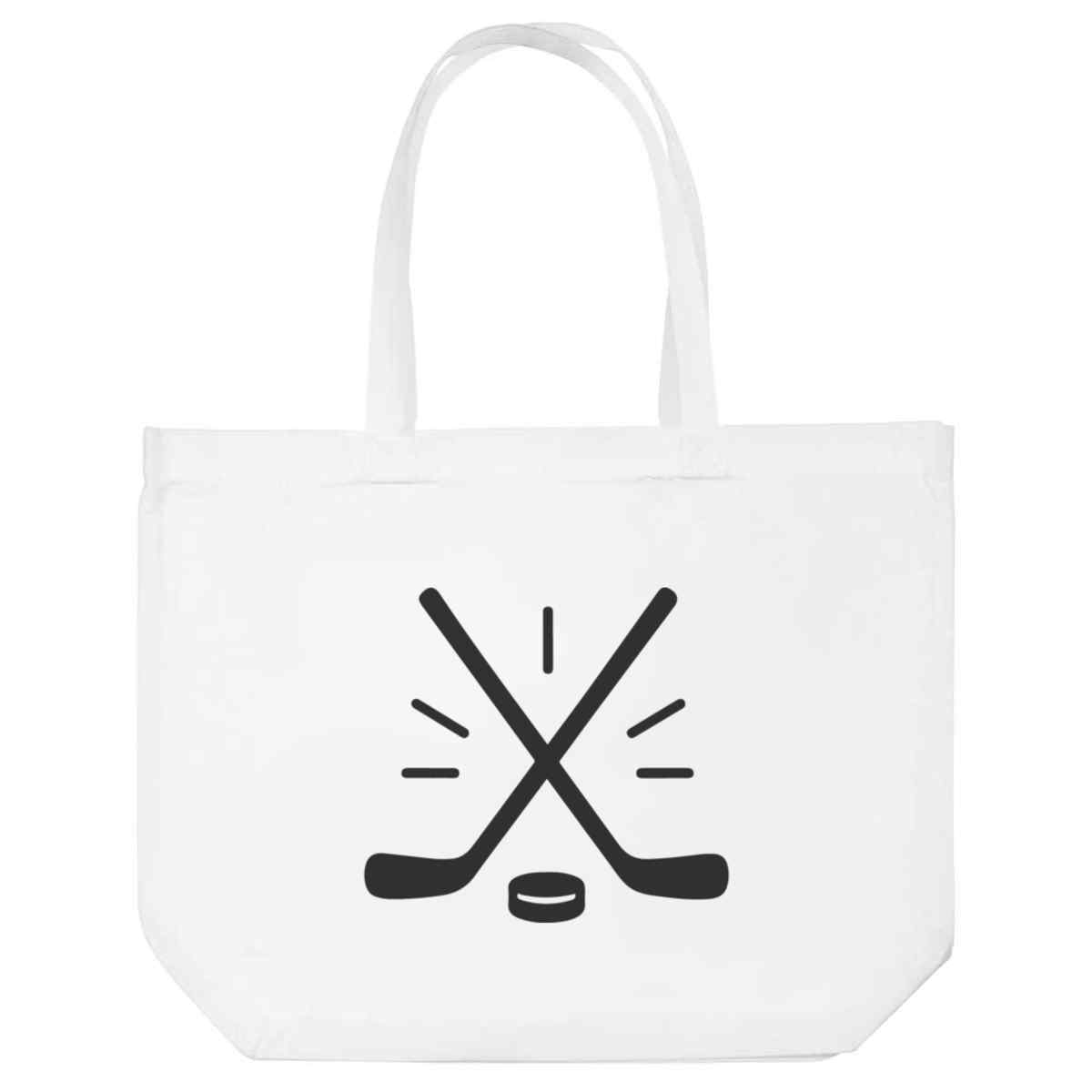 'Hockey Sticks and Puck' Reusable Shopping Tote Bag - White - Reusable Shopper for Groceries, Books, Work, School and Travel (BG00085700)