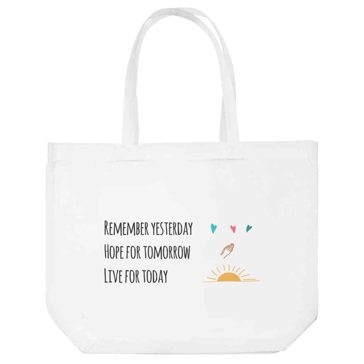'Live For Today' Reusable Shopping Tote Bag - White - Reusable Shopper for Groceries, Books, Work, School and Travel (BG00087084)