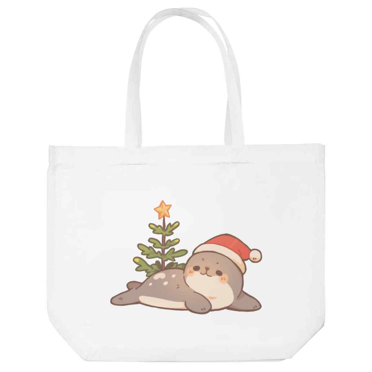'Funny Christmas Seal' Reusable Shopping Tote Bag - White - Reusable Shopper for Groceries, Books, Work, School and Travel (BG00088057)