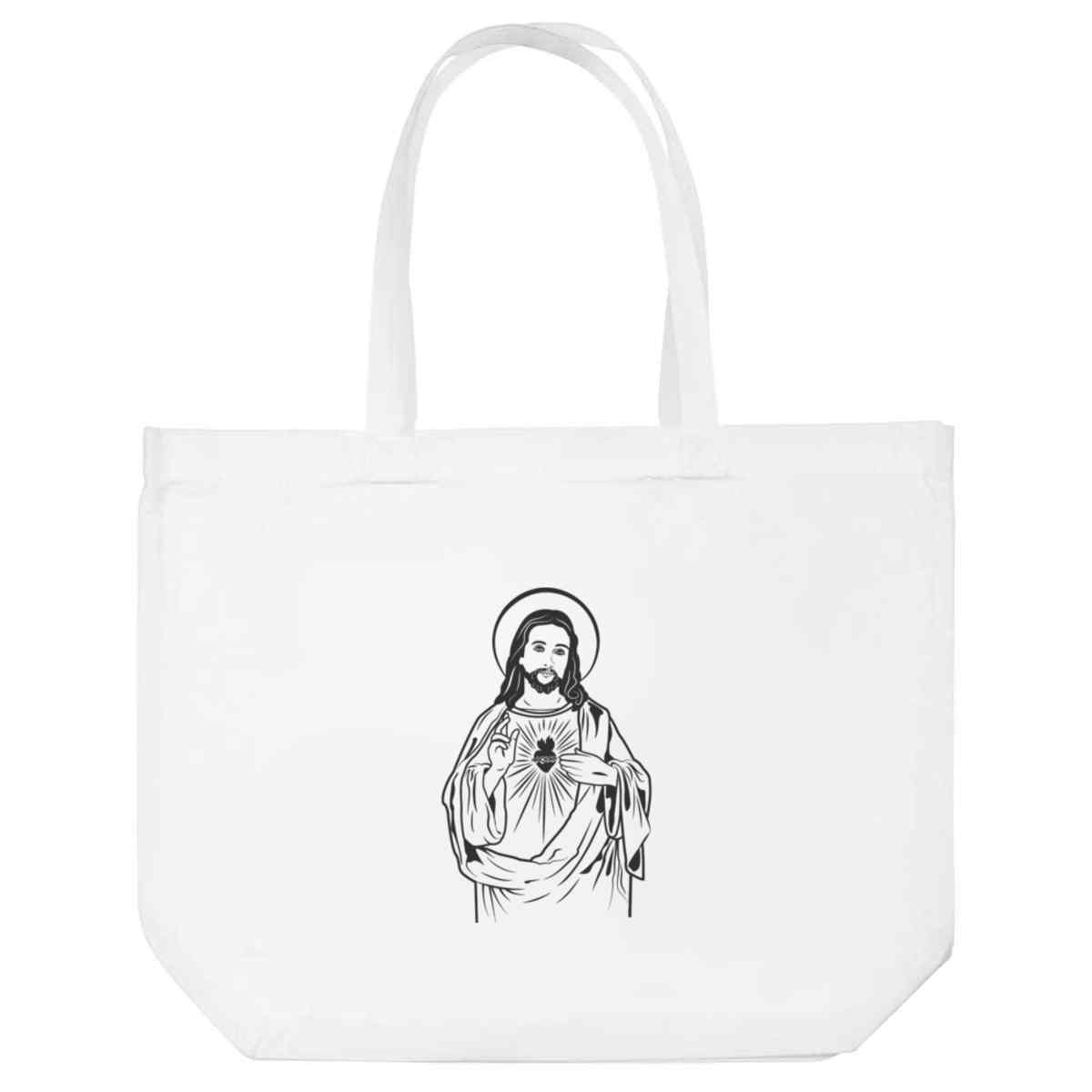 'Sacred Heart Religious' Reusable Shopping Tote Bag - White - Reusable Shopper for Groceries, Books, Work, School and Travel (BG00088751)