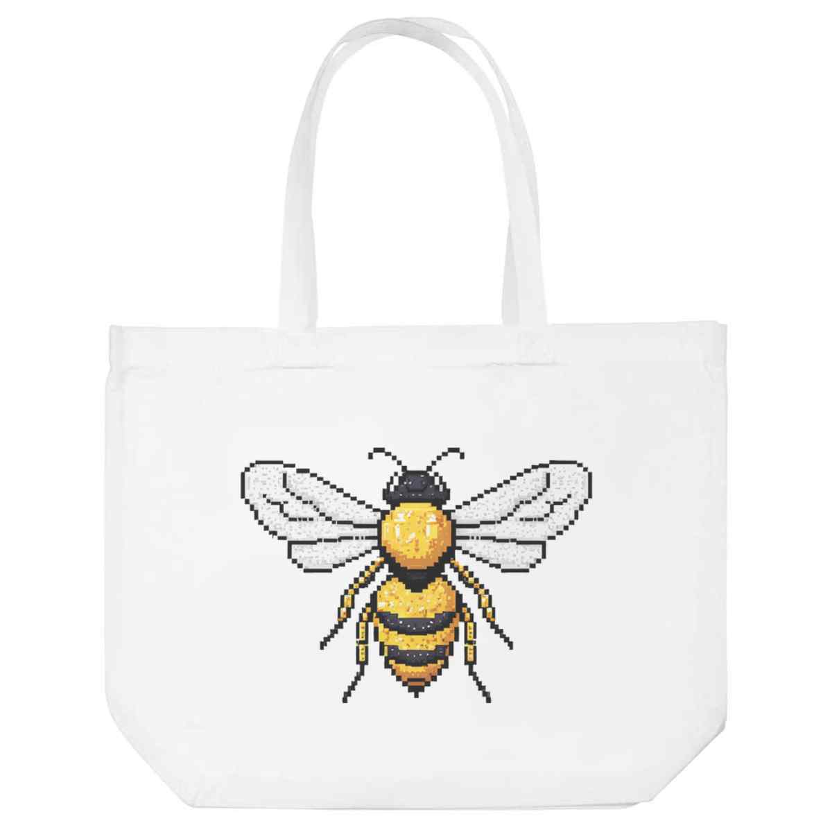 'Bee Pixel Art' Reusable Shopping Tote Bag - White - Reusable Shopper for Groceries, Books, Work, School and Travel (BG00088882)