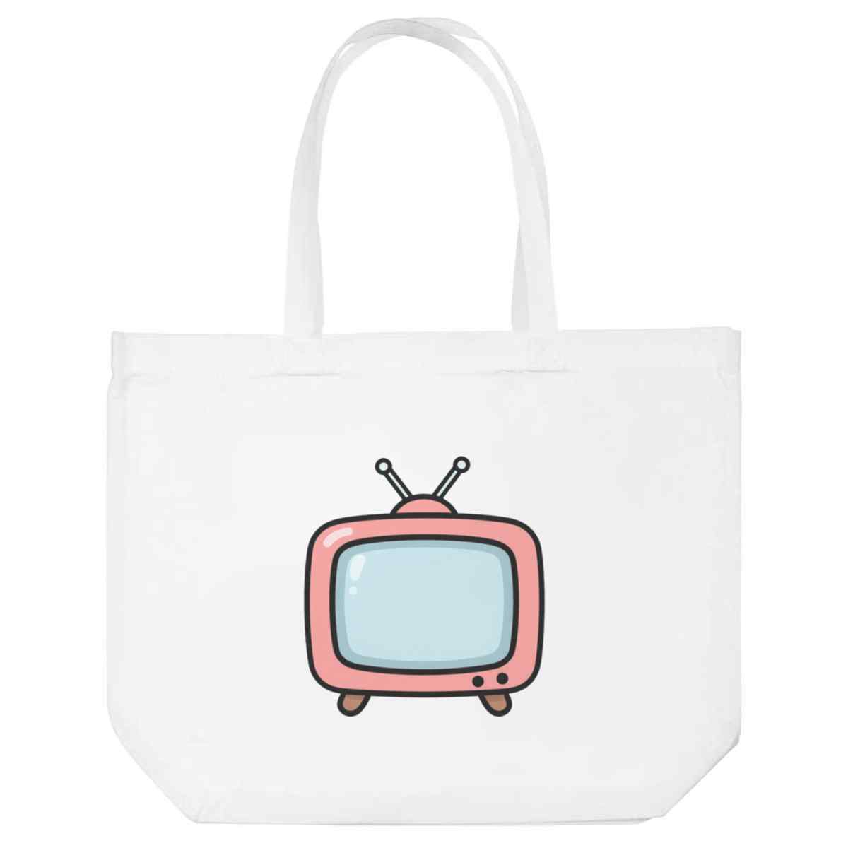 'Cartoon Television' Reusable Shopping Tote Bag - White - Reusable Shopper for Groceries, Books, Work, School and Travel (BG00089094)
