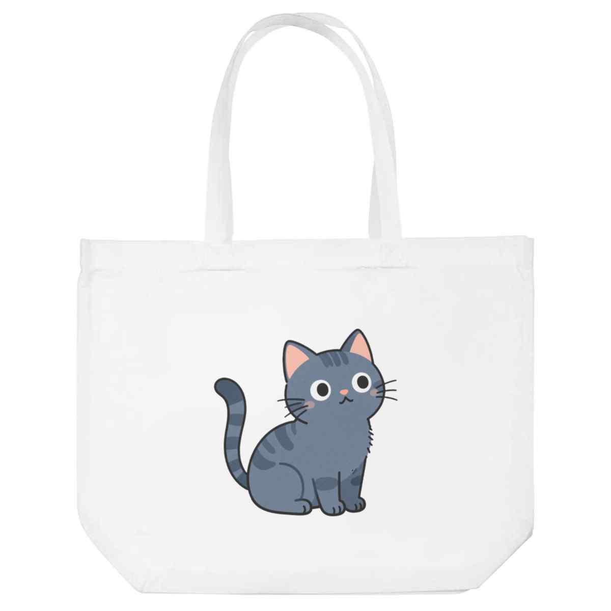 'Chibi Russian Blue Cat' Reusable Shopping Tote Bag - White - Reusable Shopper for Groceries, Books, Work, School and Travel (BG00089639)