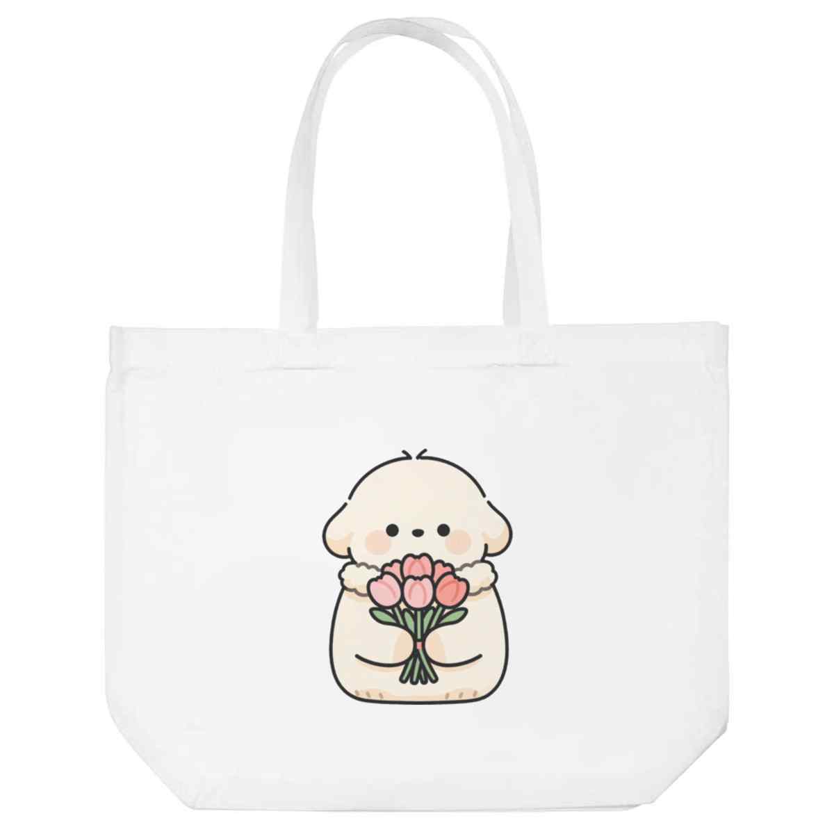 'Puppy & Valentine Roses' Reusable Shopping Tote Bag - White - Reusable Shopper for Groceries, Books, Work, School and Travel (BG00089679)