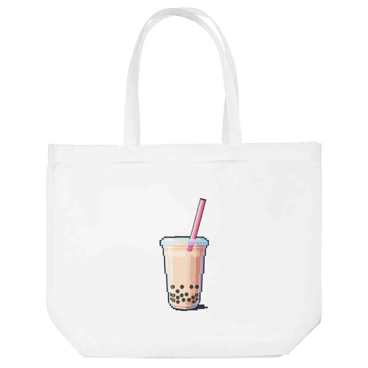 'Pixel Style Bubble Tea' Reusable Shopping Tote Bag - White - Reusable Shopper for Groceries, Books, Work, School and Travel (BG00089917)