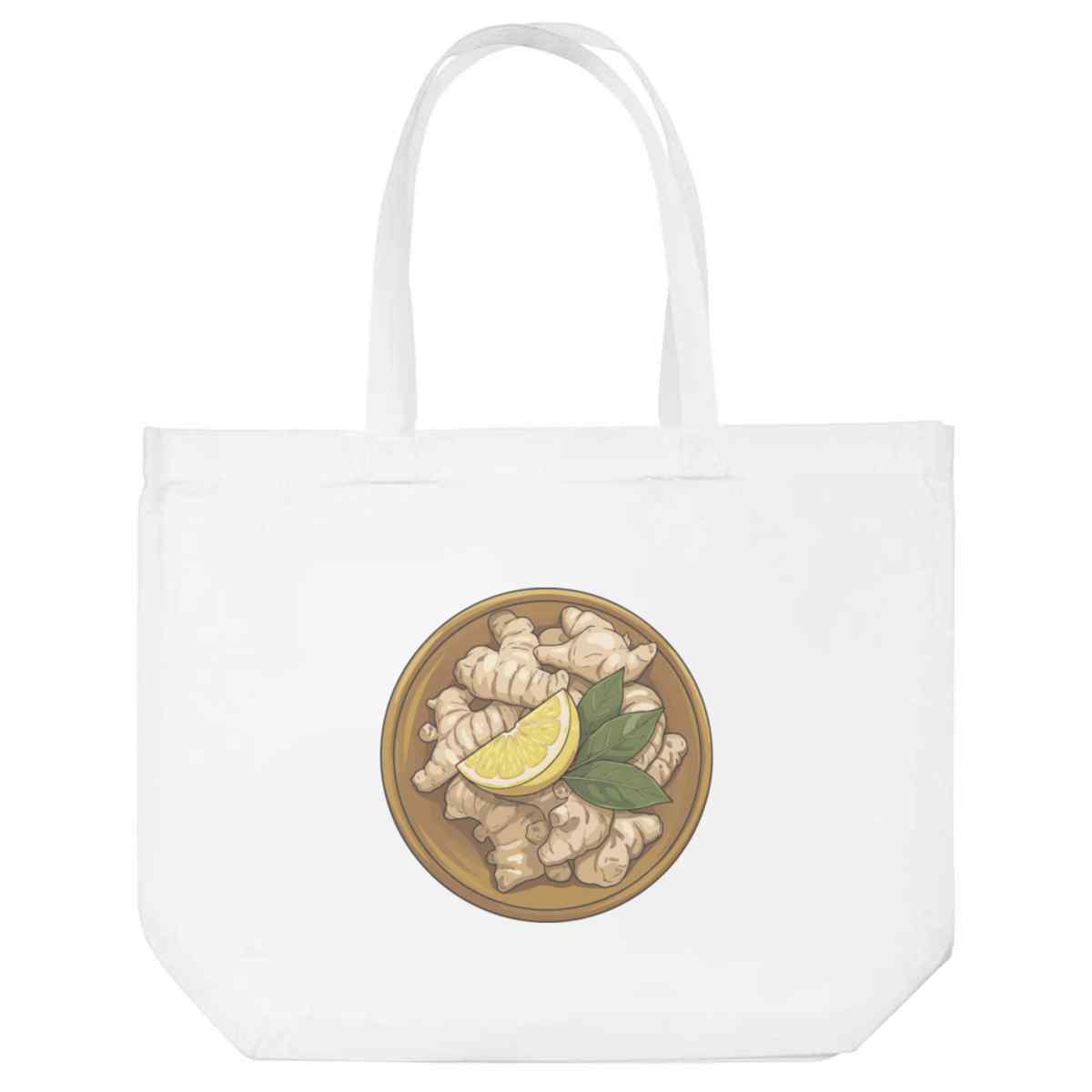 'Ginger Roots Dish' Reusable Shopping Tote Bag - White - Reusable Shopper for Groceries, Books, Work, School and Travel (BG00089949)