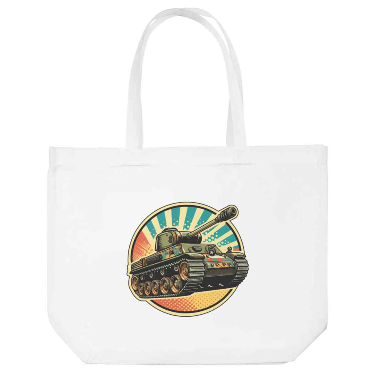 'Army Tank' Reusable Shopping Tote Bag - White - Reusable Shopper for Groceries, Books, Work, School and Travel (BG00089966)