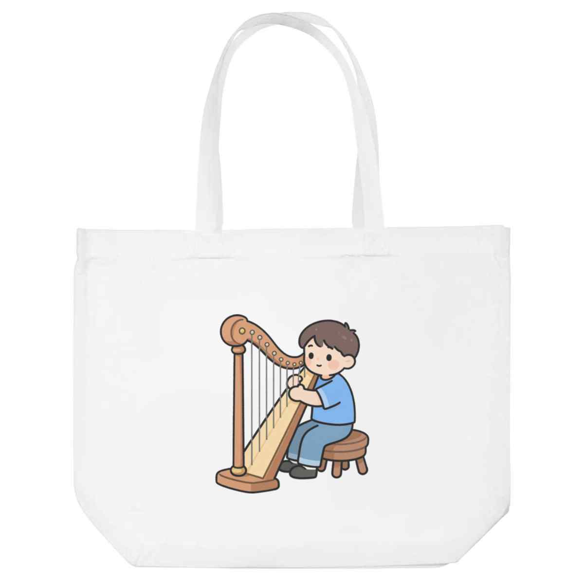 'Boy Playing Harp' Reusable Shopping Tote Bag - White - Reusable Shopper for Groceries, Books, Work, School and Travel (BG00090082)
