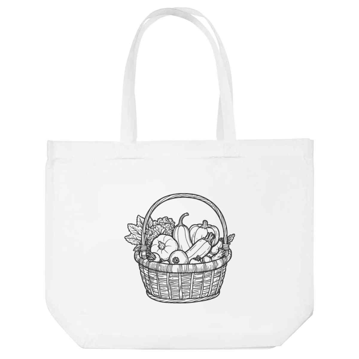 'Basket & Fresh Vegetables' Reusable Shopping Tote Bag - White - Reusable Shopper for Groceries, Books, Work, School and Travel (BG00090176)