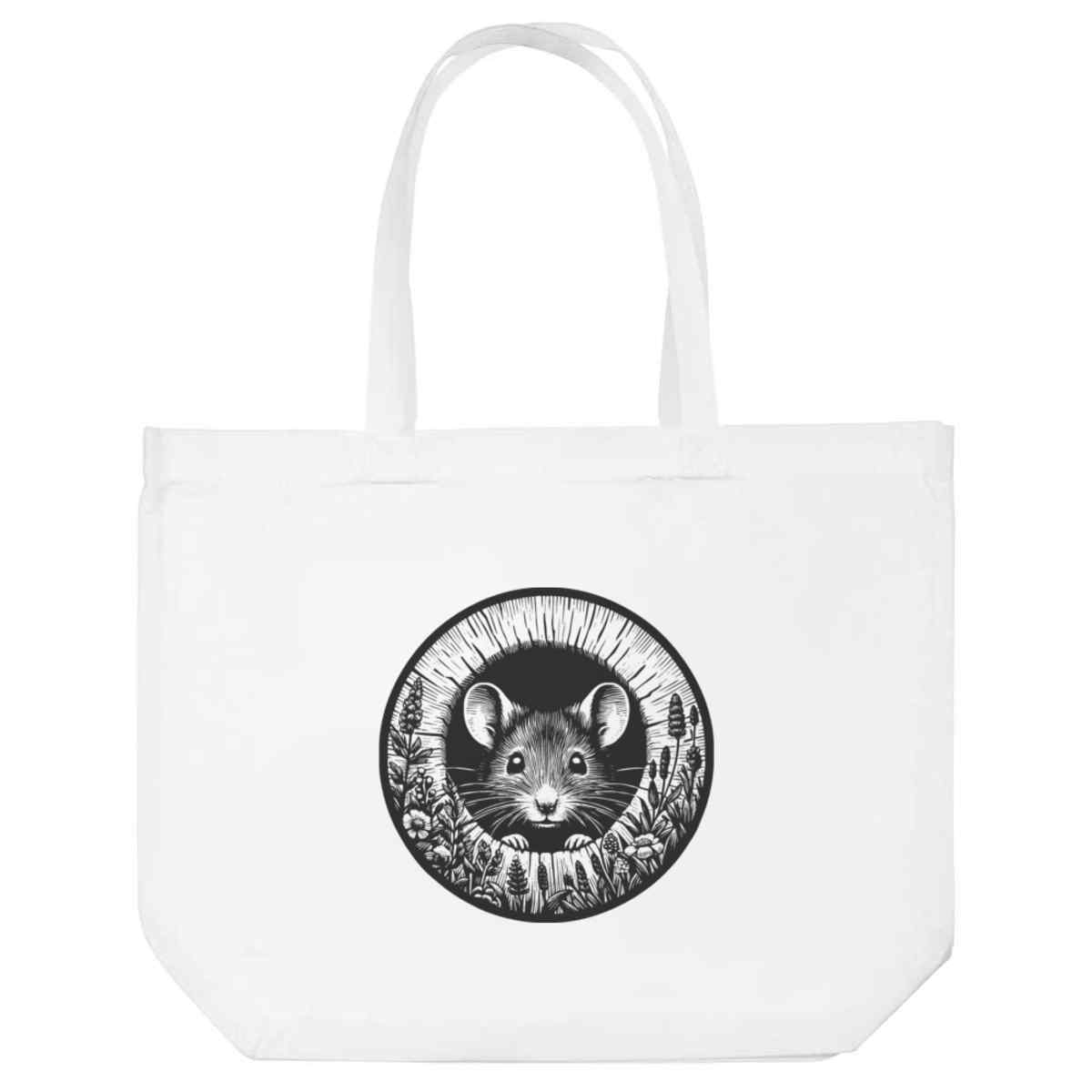 'Cute Field Mouse Hiding' Reusable Shopping Tote Bag - White - Reusable Shopper for Groceries, Books, Work, School and Travel (BG00090253)