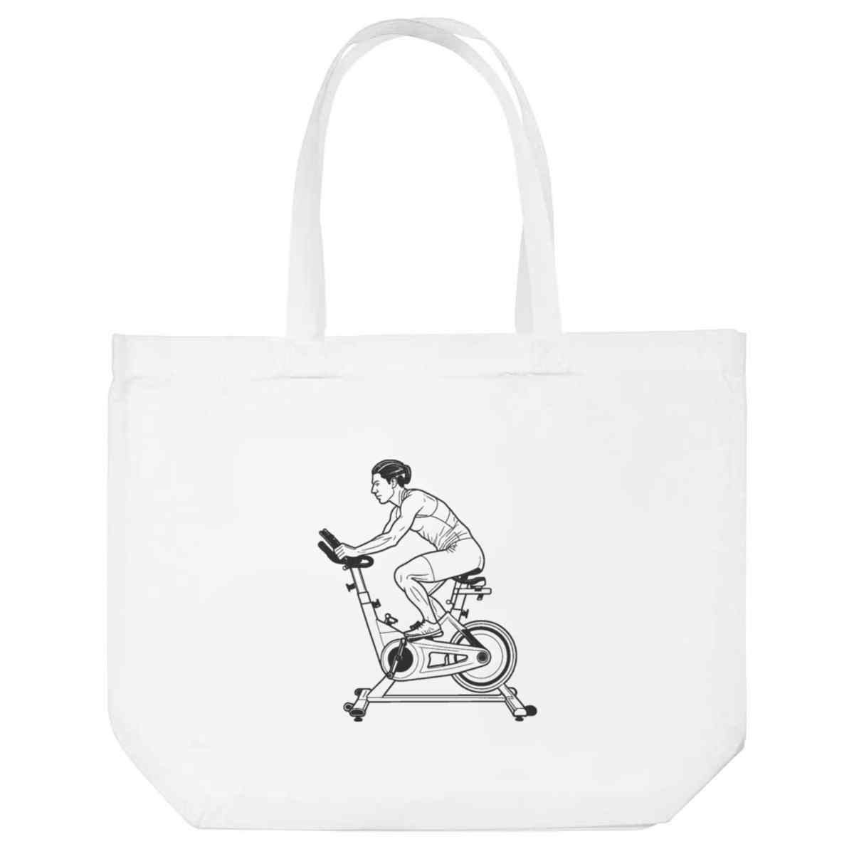 'Spin Bike' Reusable Shopping Tote Bag - White - Reusable Shopper for Groceries, Books, Work, School and Travel (BG00090281)