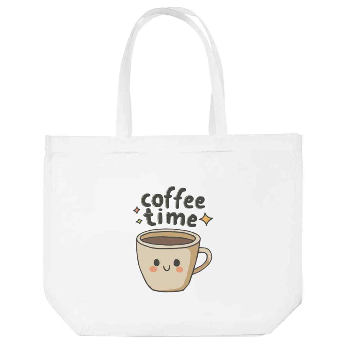 'Coffee Time Coffee Cup' Reusable Shopping Tote Bag - White - Reusable Shopper for Groceries, Books, Work, School and Travel (BG00090361)