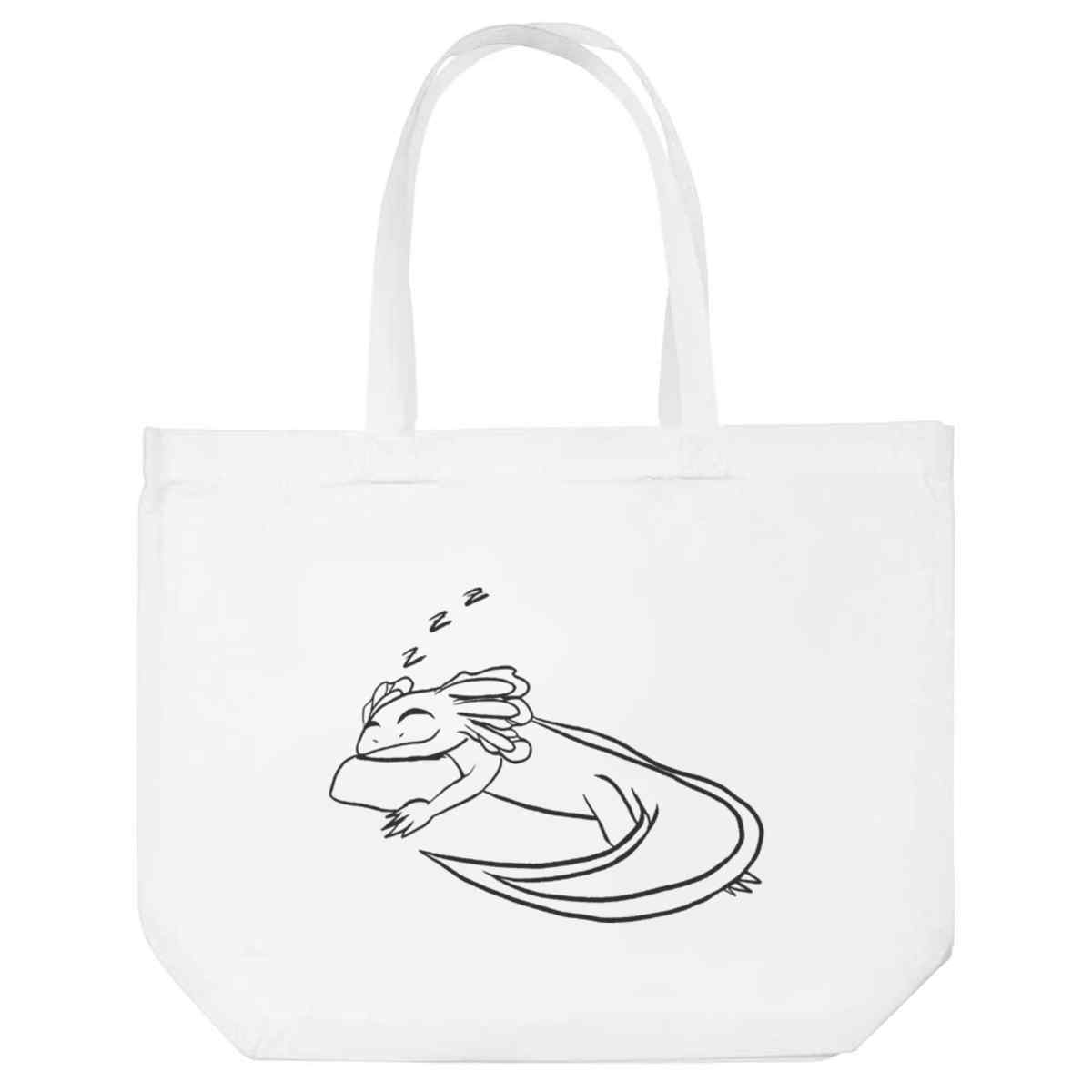 'Sleeping Axolotl Line Art' Reusable Shopping Tote Bag - White - Reusable Shopper for Groceries, Books, Work, School and Travel (BG00091628)