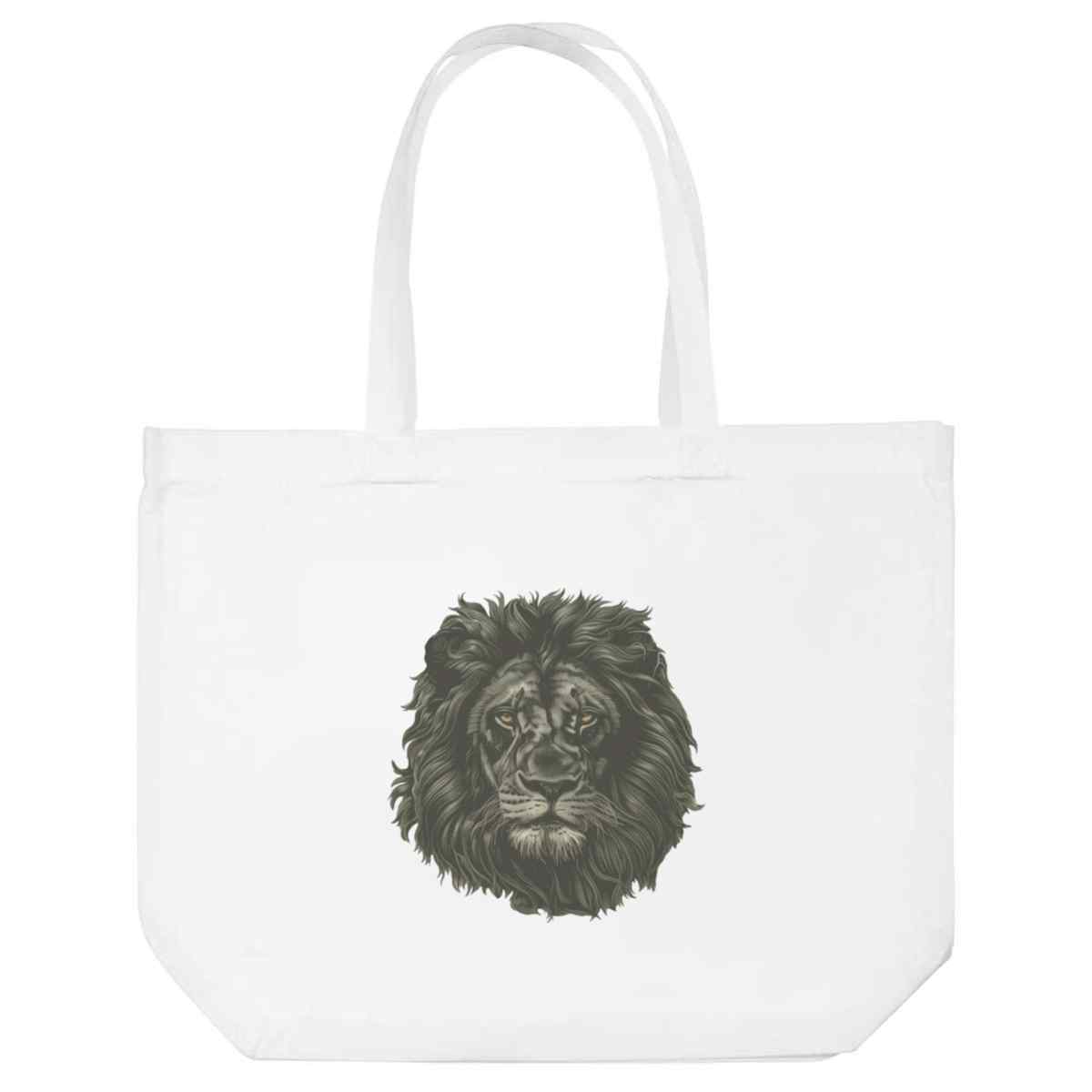 'Black Lion' Reusable Shopping Tote Bag - White - Reusable Shopper for Groceries, Books, Work, School and Travel (BG00092242)