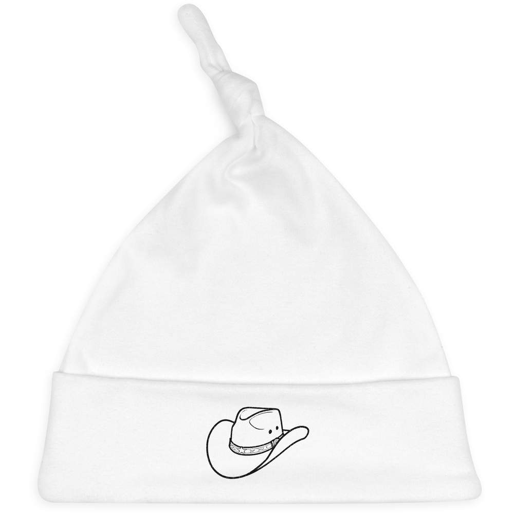 'Texas Cowboy Hat' Knotted Baby Hat - White - Soft Beanie for Newborns, Infants, Nursery Wear and Baby Gifts (BH00026541)