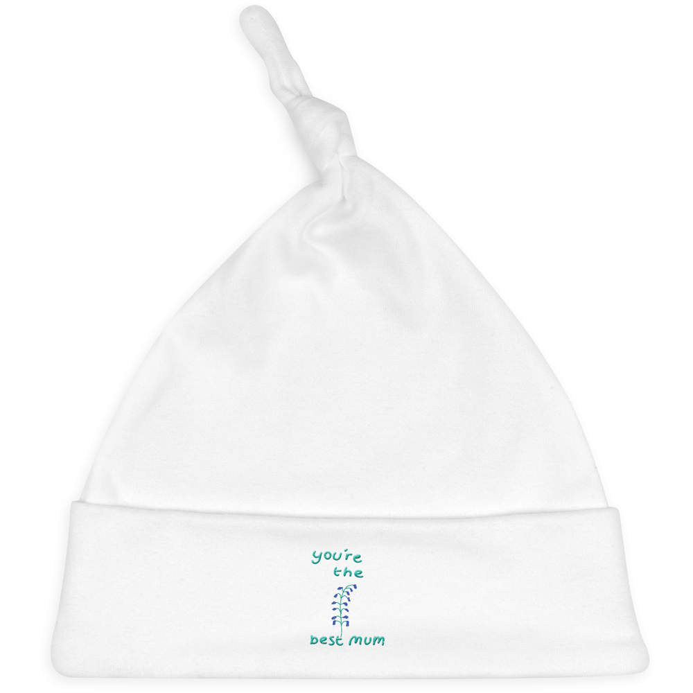 'You're The Best Mum' Knotted Baby Hat - White - Soft Beanie for Newborns, Infants, Nursery Wear and Baby Gifts (BH00026788)