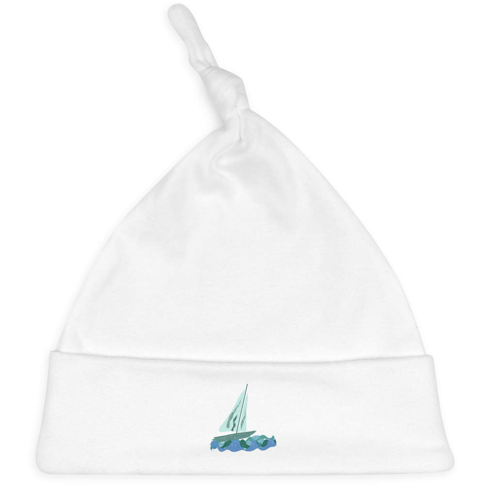 'Yacht On The Ocean' Knotted Baby Hat - White - Soft Beanie for Newborns, Infants, Nursery Wear and Baby Gifts (BH00028164)