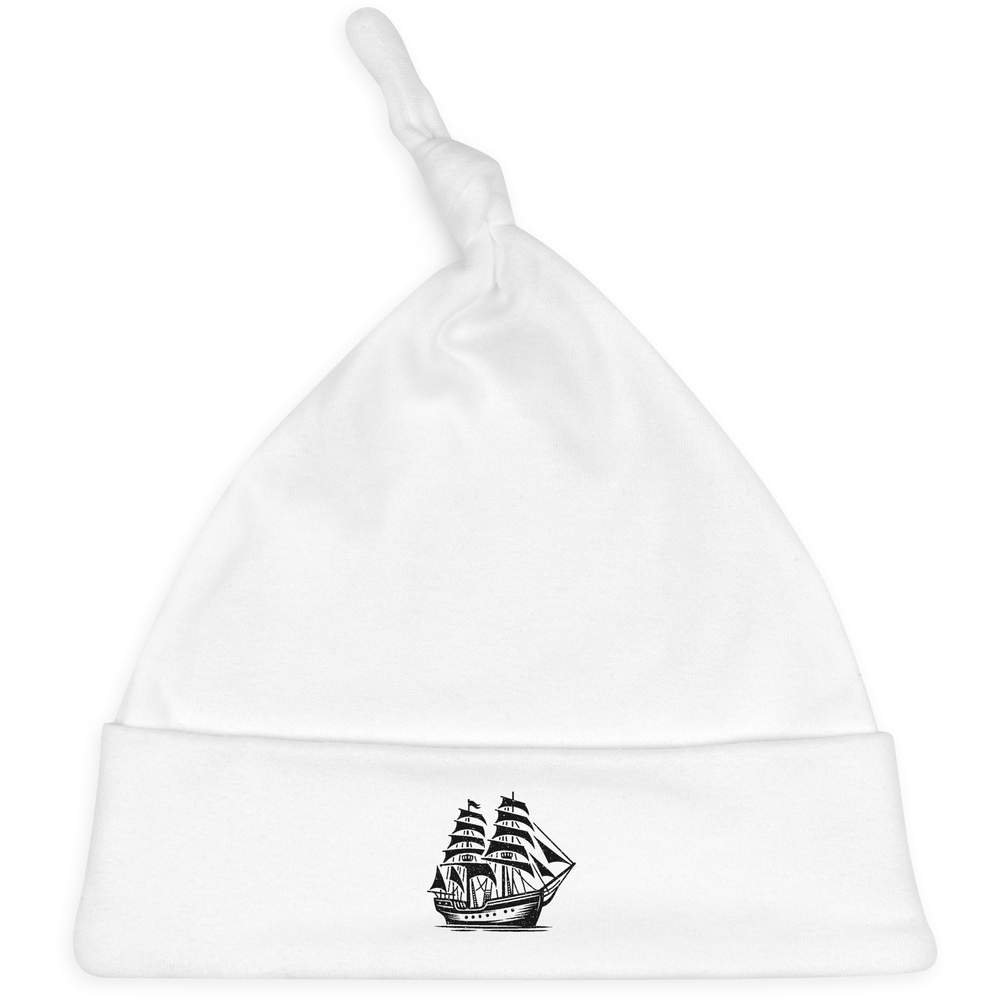 'Vintage Sailing Ship' Knotted Baby Hat - White - Soft Beanie for Newborns, Infants, Nursery Wear and Baby Gifts (BH00028438)