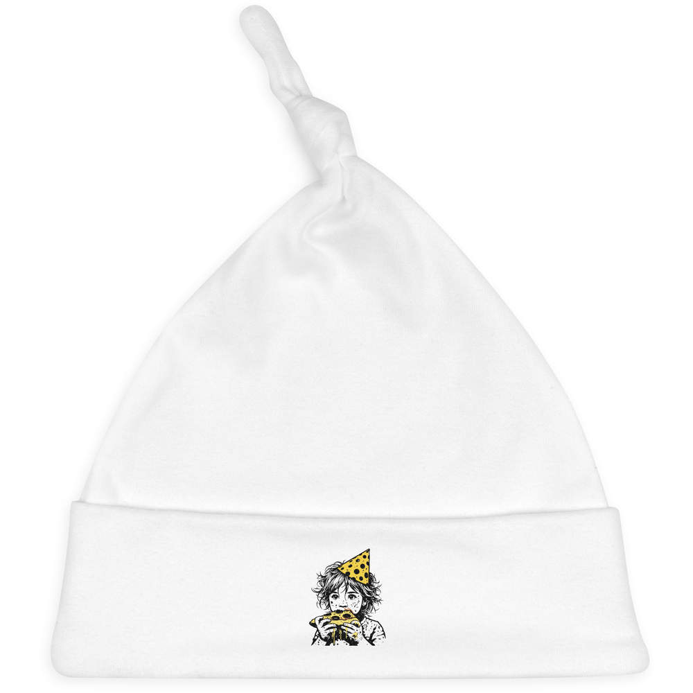 'Pizza Party' Knotted Baby Hat - White - Soft Beanie for Newborns, Infants, Nursery Wear and Baby Gifts (BH00029629)