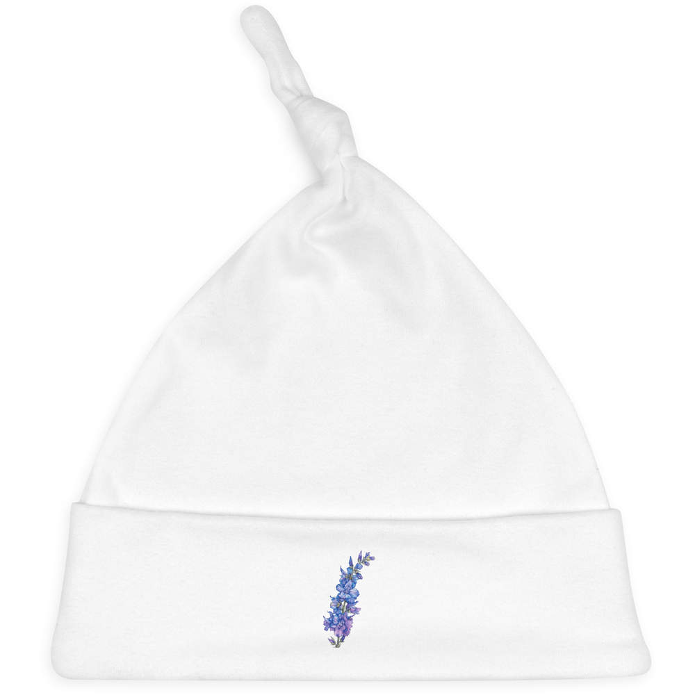 'Larkspur Flower ' Knotted Baby Hat - White - Soft Beanie for Newborns, Infants, Nursery Wear and Baby Gifts (BH00029965)