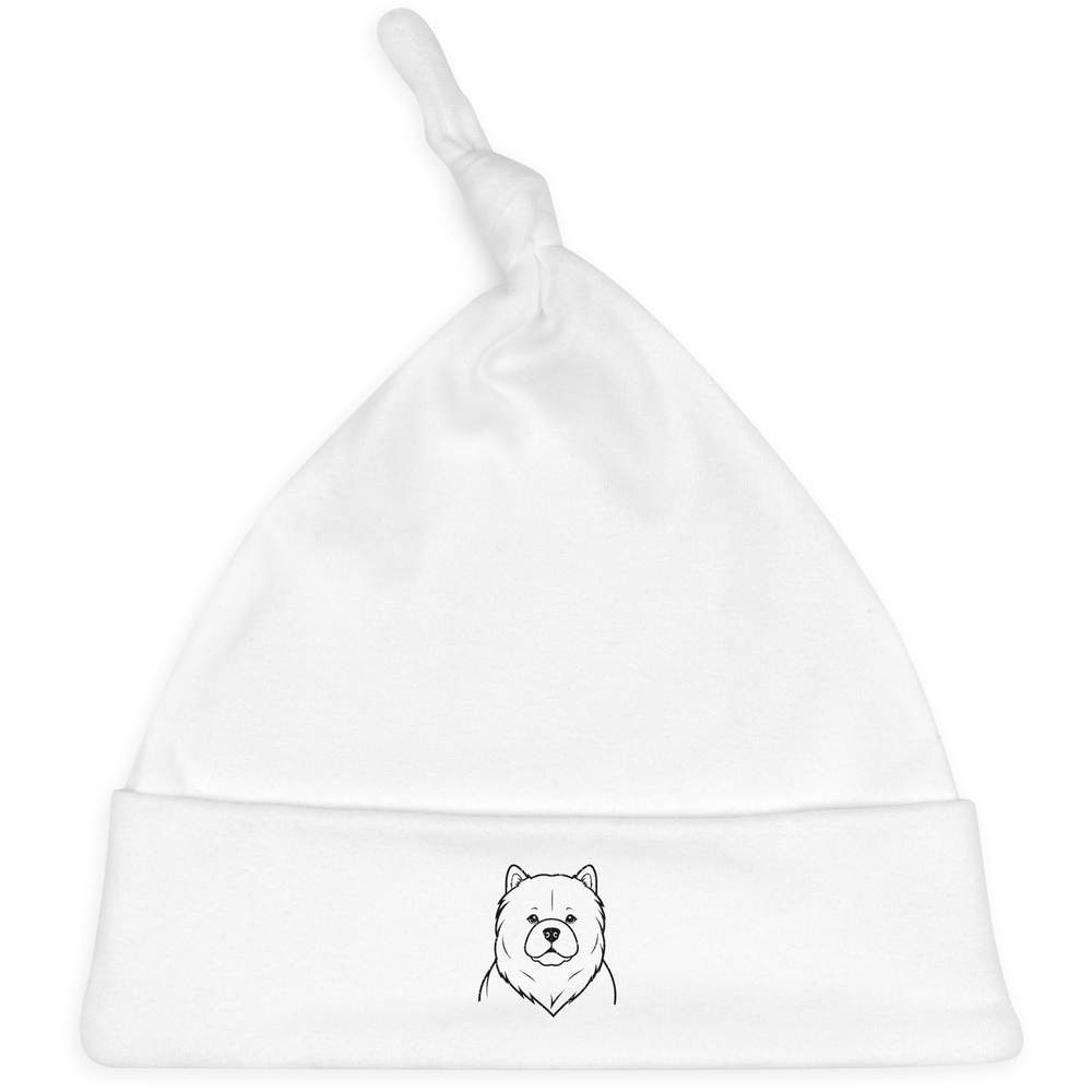 'Chow Chow Dog' Knotted Baby Hat - White - Soft Beanie for Newborns, Infants, Nursery Wear and Baby Gifts (BH00031257)