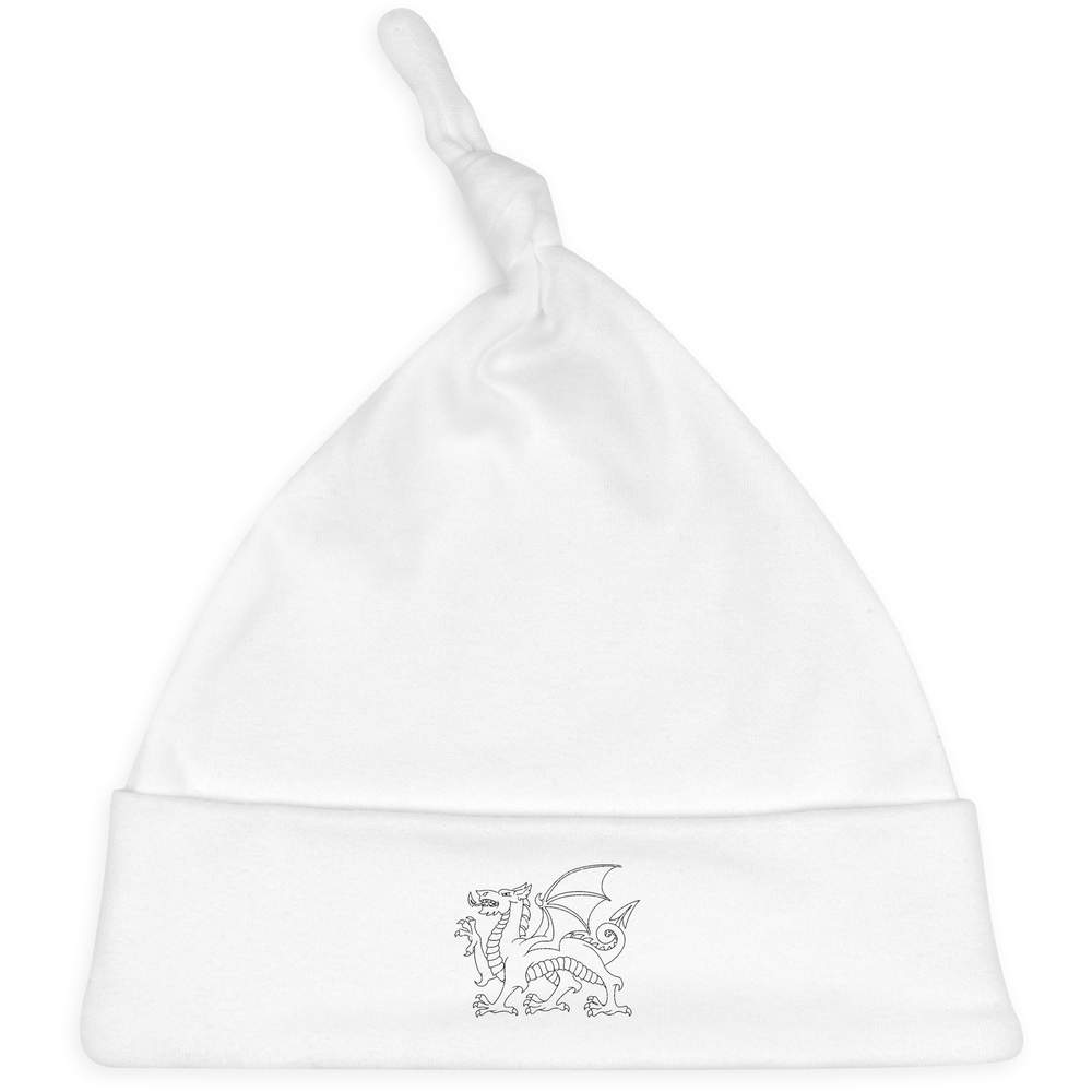 'Traditional Welsh Dragon' Knotted Baby Hat - White - Soft Beanie for Newborns, Infants, Nursery Wear and Baby Gifts (BH00031568)