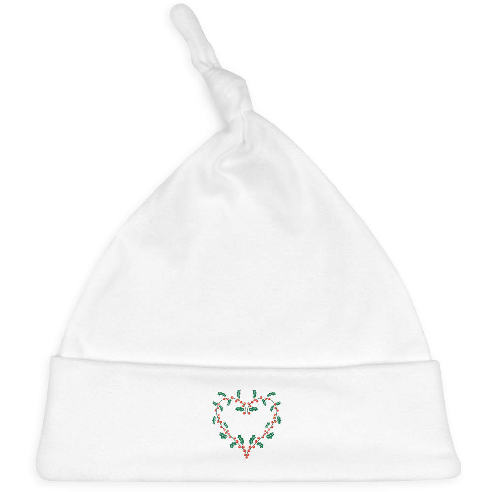 'Holly Heart' Knotted Baby Hat - White - Soft Beanie for Newborns, Infants, Nursery Wear and Baby Gifts (BH00031674)