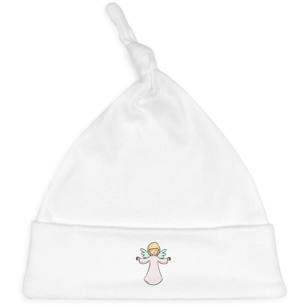 'Angel In Pink Gown' Knotted Baby Hat - White - Soft Beanie for Newborns, Infants, Nursery Wear and Baby Gifts (BH00032306)