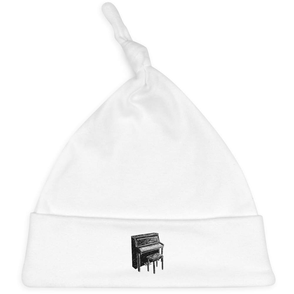'Piano and Chair' Knotted Baby Hat - White - Soft Beanie for Newborns, Infants, Nursery Wear and Baby Gifts (BH00032339)