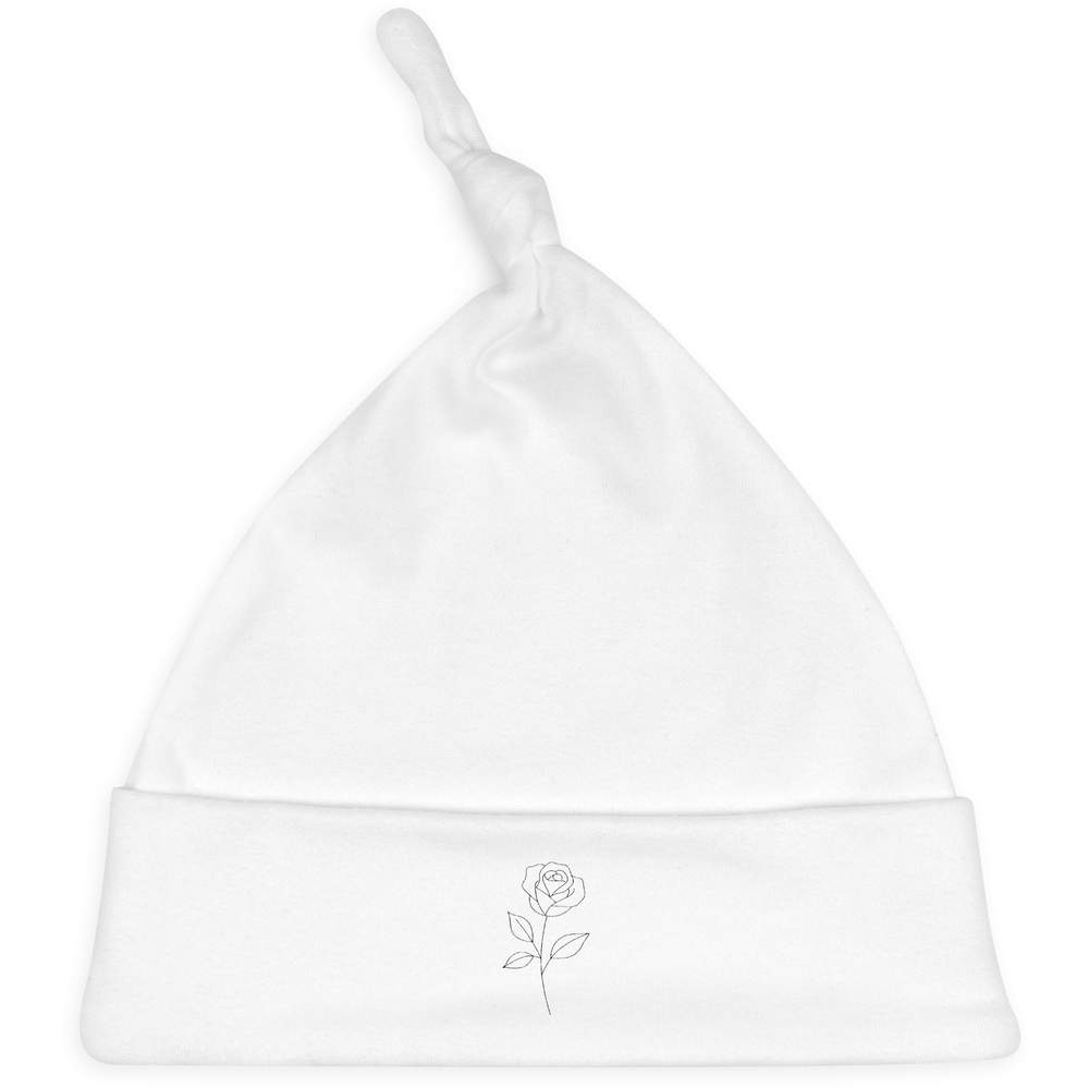 'Single Rose' Knotted Baby Hat - White - Soft Beanie for Newborns, Infants, Nursery Wear and Baby Gifts (BH00034237)