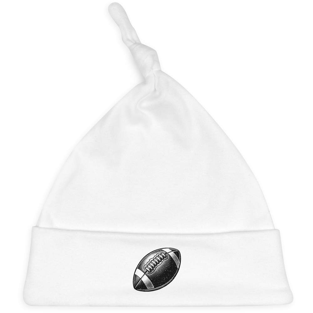 'Banded Rugby Ball' Knotted Baby Hat - White - Soft Beanie for Newborns, Infants, Nursery Wear and Baby Gifts (BH00034613)